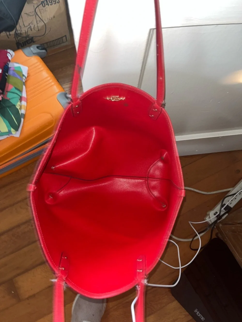 Coach Red Saffiano Leather Tote with Gold Logo Hardware & RED REVERSIBLE!!! - Picture 5 of 7